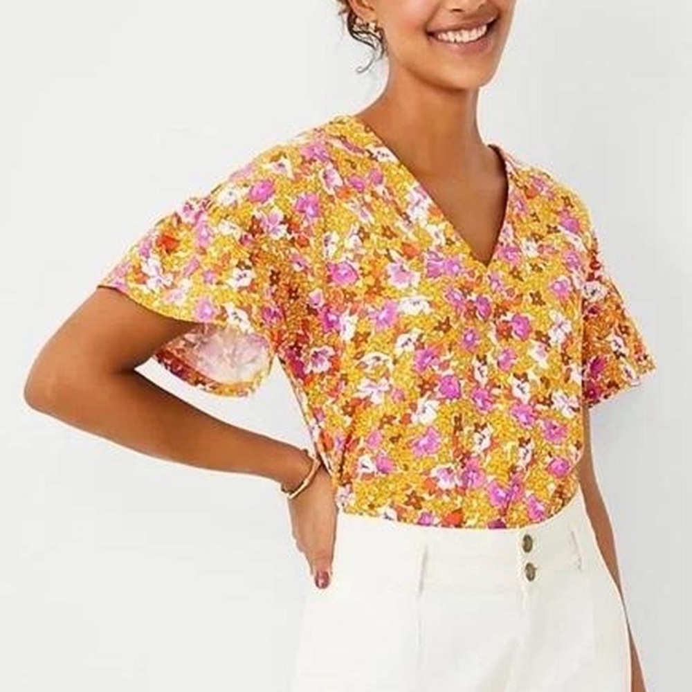 Ann Taylor Floral V-Neck Blouse